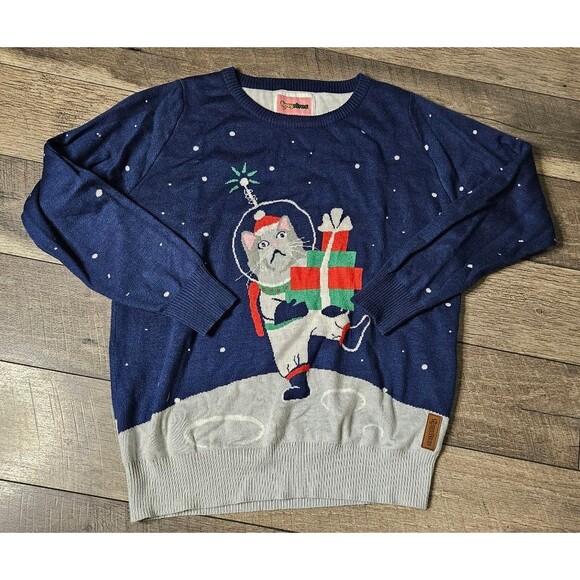 Tipsy Elves Astronaut Cat Christmas Ugly Sweater Size Large - Picture 2 of 7